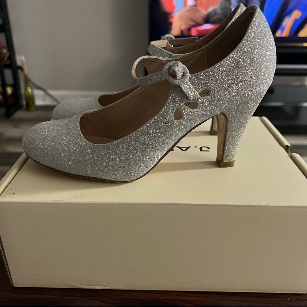 Adams Sparkling Silver Mary Jane Heels - Picture 2 of 8